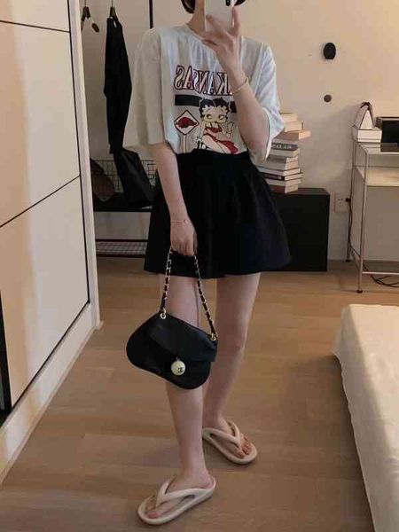 

women's t-shirt summer south korea dongdamen loose casual versatile cartoon girl printed round neck short sleeve t-shirt jgr6, White