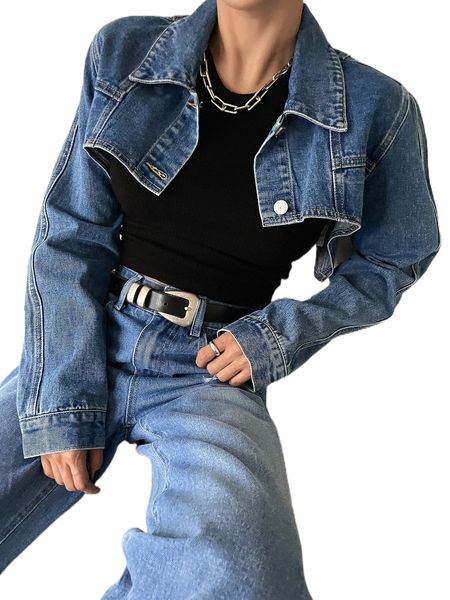 

dazy single button crop denim jacket n7jp#, Black;brown