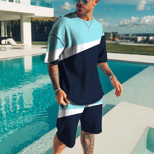 Treno masculino Contraste de verão Contraste líquido Red Terno de camisetas Moda Trendência 3D Padrão de impressão de manga curta O grande tamanho