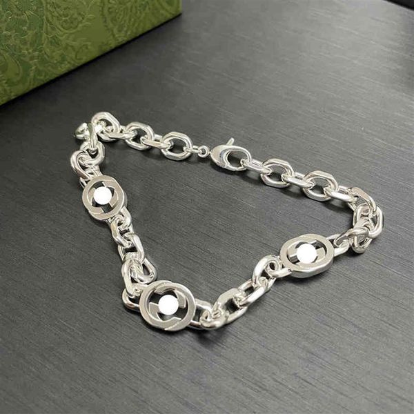 

gu 2022cci new men and women double g interlocking bracelet fashion personality old thai silver letter chain couple bracelet258o, Black