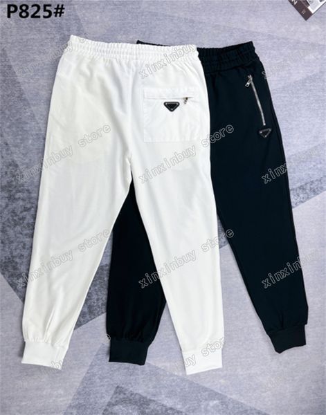 

22ss mens women designer pants red metal zipper triangle label zipper pocket milan pant men webbing trousers black white xinxinbuy s-xl