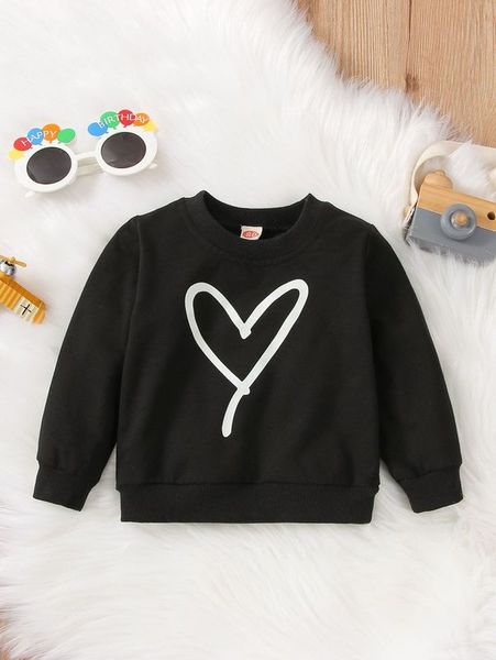 

baby heart print crew neck sweatshirt she, Black