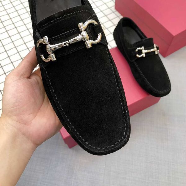 

designer spring autumn men casual shoes abrasive leather bean loafers suede metal buckle fashion luxury flat business dress