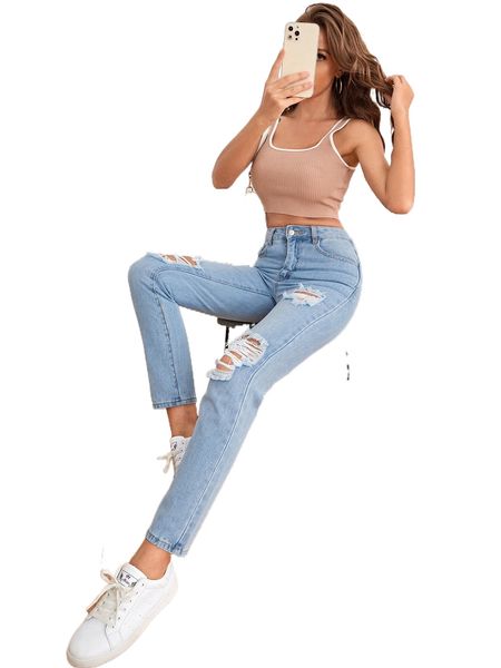 

ripped zipper fly jeans c4qp#, Blue