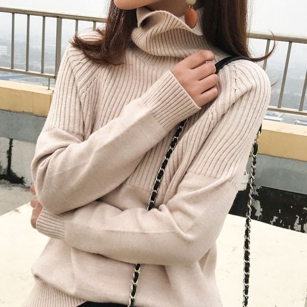 

turtleneck ladies winter pullover cashmere solid knit fall fashion sweater y200910, White;black