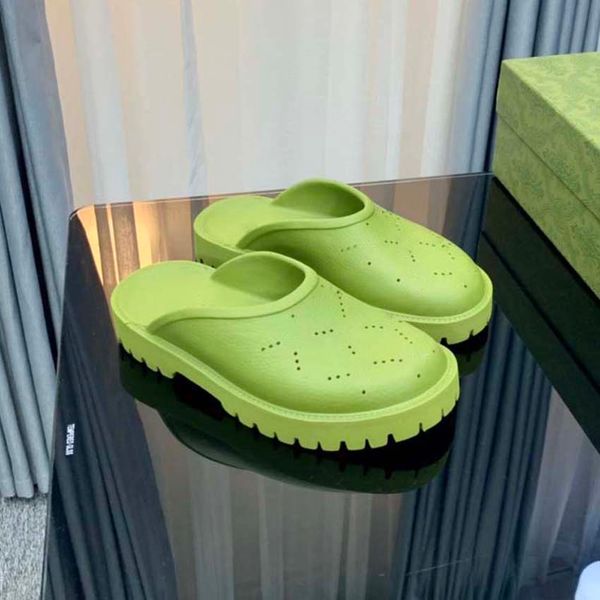 

brand perforated slippers men women platform designer sandals wedge rubber cut-out slide transparent materials fashion beach flats shoes siz, Black