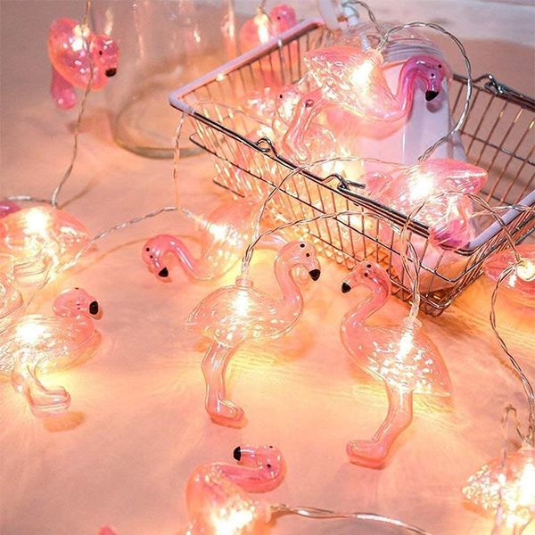 Saiten LED Rosa Flamingo Lichter Outdoor String 1,6 m 10LED Batteriebetriebene Fee Für Hochzeit Garten DekorationLED StringsLED