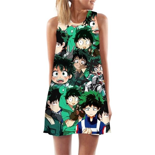 Kadın Tank Tops Elbise Anime Boku Kahraman Yok Akademisi Midoriya Izuku 3d Baskı Gevşek Plaj Elbisesi Mini Kısa Parti Kadın Yelek Elbisesi W220617