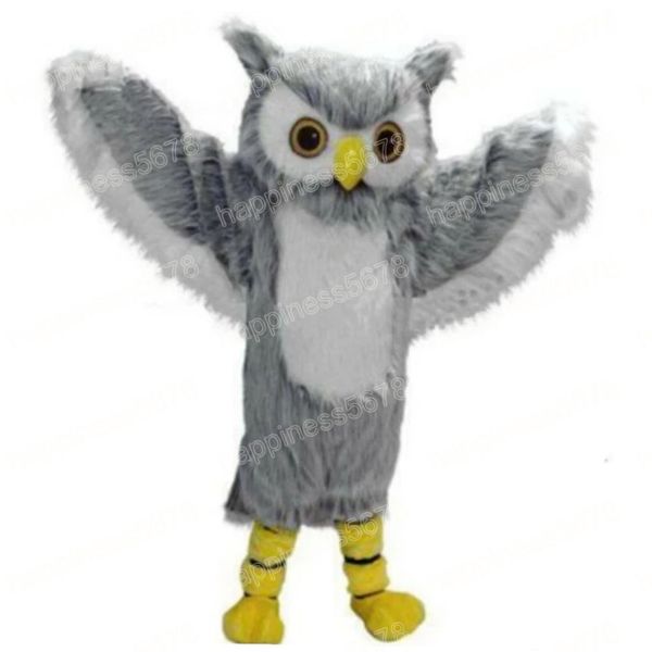 Performance Grey Owl Mascot Trajes de desenho animado de Natal trajes de caráter de aniversário Festa de aniversário Halloween Outdoor roupas de roupa