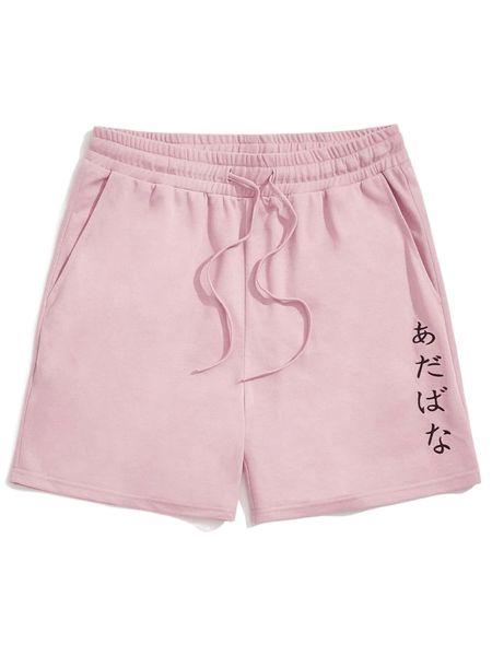 

men japanese letter embroidery drawstring waist shorts w5c7#, White;black