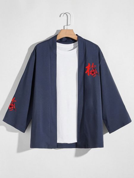 

romwe guys floral print kimono without tee q8so#, White;black