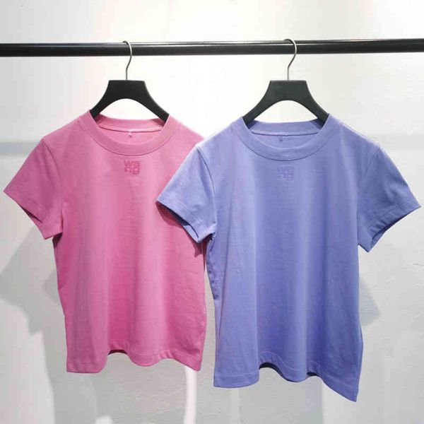 

women's t-shirt aw king spring summer round neck solid color casual versatile pure cotton straight tube letter printed t-shirt women&#0, White