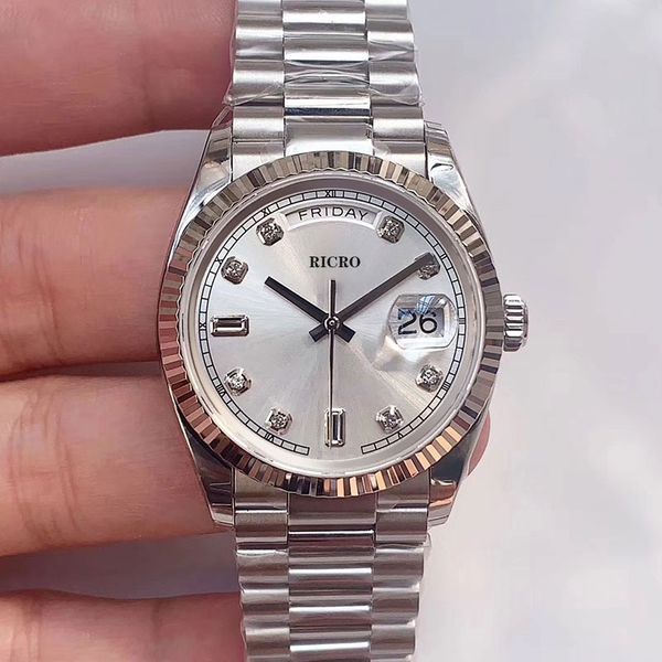 

ew factory luxury mechanical men's watch 36mm2836 automatic sport diamond index dial, Slivery;brown