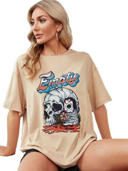 

x lsscid letter & skull print drop shoulder tee n0je#, White