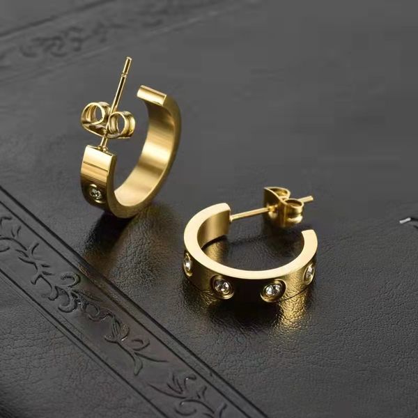 

woman love earrings high polished luxury designer hoop huggie earring fashion letter jewelry hip hop studs women 316l stainless steel jewelr, Golden;silver