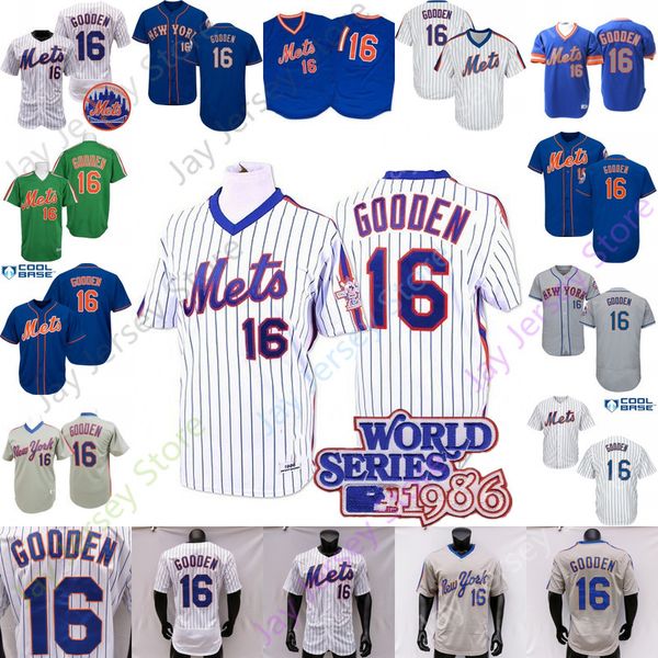 Dwight Gooden Jersey 1986 WS 25. Patch Salute Servis Yeşil Mn Mavi Gri Turuncu Fan Oyuncu Mesh BP Vintage Pinstripe Külot Boyut