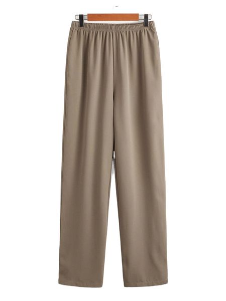 

solid elastic waist straight leg pants l3sd#, Black;white