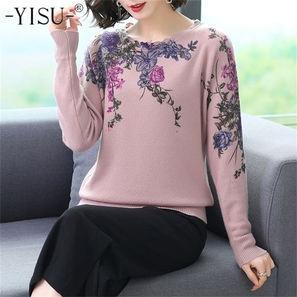 

yisu autumn witer fashion thick sweater pullovers women casual o-neck long sleeve female knitted printed sweater jumpers women 201223, White;black