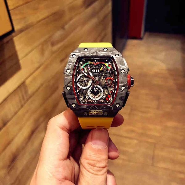 

wanghong mill rm011 full automatic mechanical barrel shaped men's watch multifunctional calendar silicone waterproof, Slivery;brown