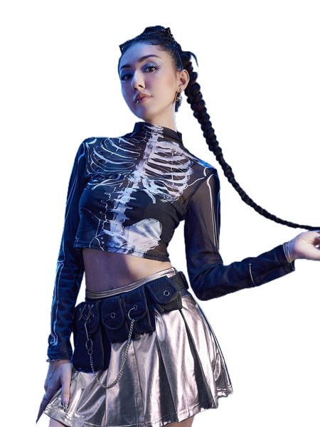 

romwe cyber luvr skeleton print mesh d4kc#, White