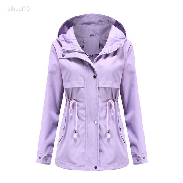 

spring autumn women's trench coat new solid color hooded outdoor rainproof windbreaker female coat outerwear gabardina mujer 3xl l22072, Tan;black