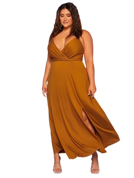 

plus 1pc surplice front split thigh cami dress b9sy#, Black