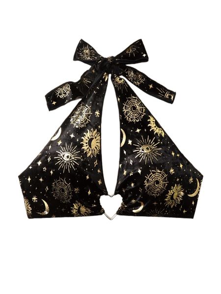 

romwe starsalign sun print heart decor bralette p369#, Black;red
