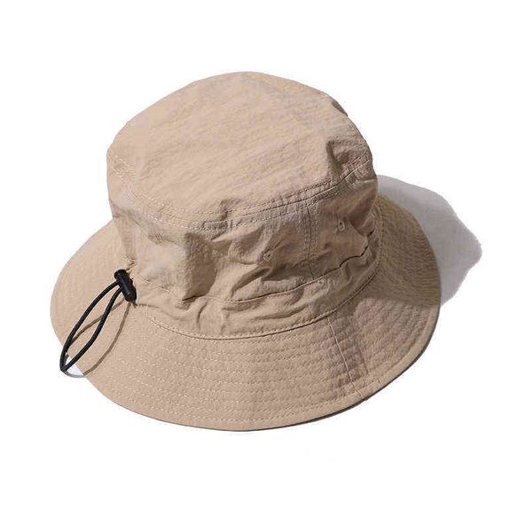 

2022 new man drawstring rope fisherman hat woman flat-bucket hats summer outdoor sunshade cap quick-dry fishing cap y220702, Blue;gray