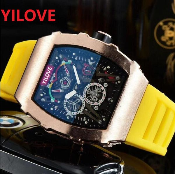 Orologio da uomo con tendenza alla moda, movimento al quarzo da 43 mm, quadrante scheletrato, orologio di design, cinturino in gomma, cinturino in silicone, popolare orologio da polso USA Inghilterra reloj