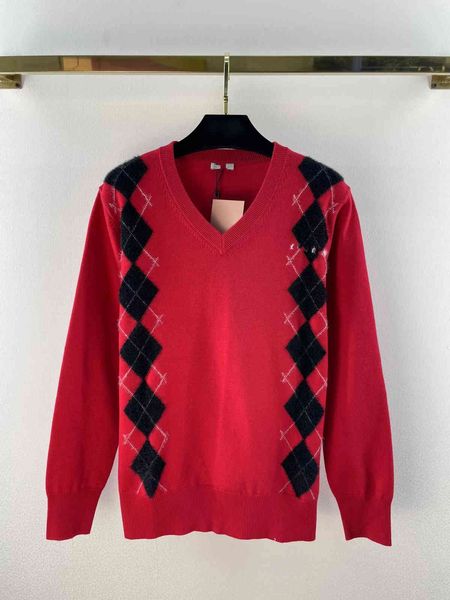 

2022 autumn milan runway sweaters v neck long sleeve women's sweater high end jacquard women designer sweater 0802-07, White;black