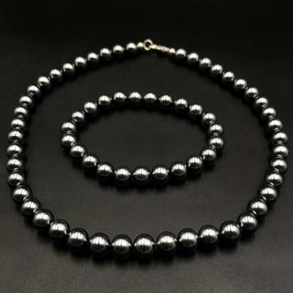 Kultivierte Schale schwarzer Perle 8x8 mm Perlen Stretch Halskettenarmband Set
