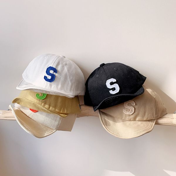 

s letter embroidery kids baseball cap for girl boy summer sunscreen caps adjustable children soft eaves hip hop hat for 3-24m 220611, Yellow