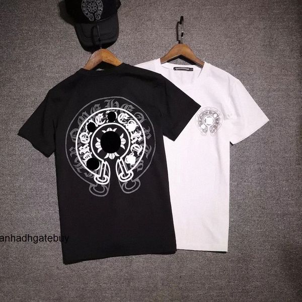

fashion spring summer t shirts men tees chromees cross back shadow t-shirts big horseshoe print mens women short sleeve t-shirt black white, White;black