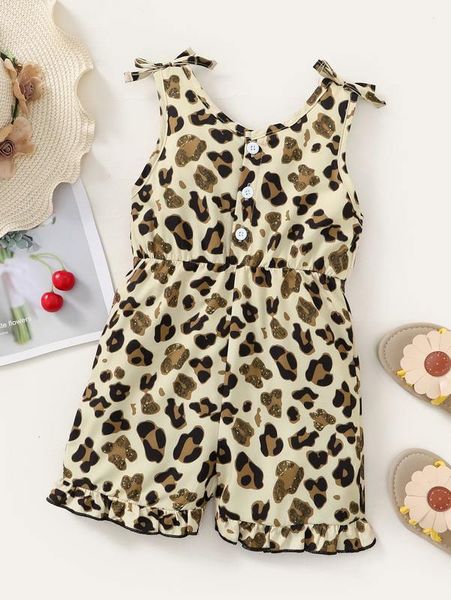 

toddler girls leopard print bow shoulder ruffle hem romper she, Blue
