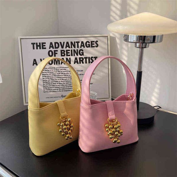 

2022 spring summer women new solid color pu leather bucket handbag small crossbody shoulder bag with short handle sac a main
