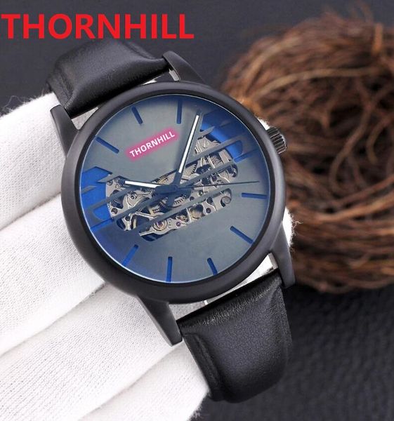 Premium Men's Hollow Skeleton Watch 40mm Relógios Mecânicos Automáticos Safira Glass Clássico Genuíno Itália Vaca Blue Couro Super Auto-vento Reloj