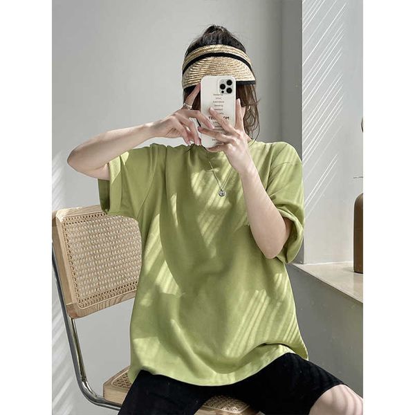 

2022 summer solid t-shirt women's white short sleeve lazy style korean loose thin t-shirt, Tan;black