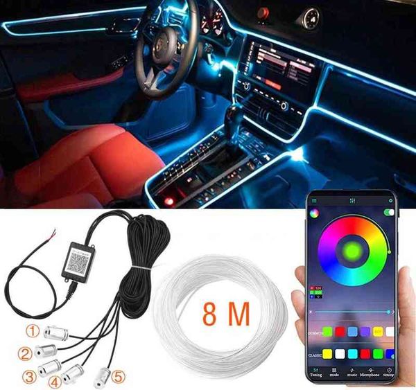 Auto-Innenraum-Neon-RGB-LED-Streifenlichter 4/5/6 in 1 Bluetooth-App-Steuerung Dekorative Lichter Umgebungsatmosphäre Armaturenbrettlampe 12V Y220708