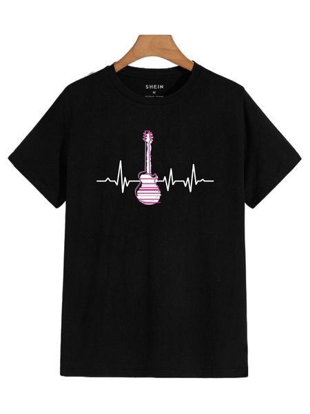 

men guitar print tee x16w#, White;black