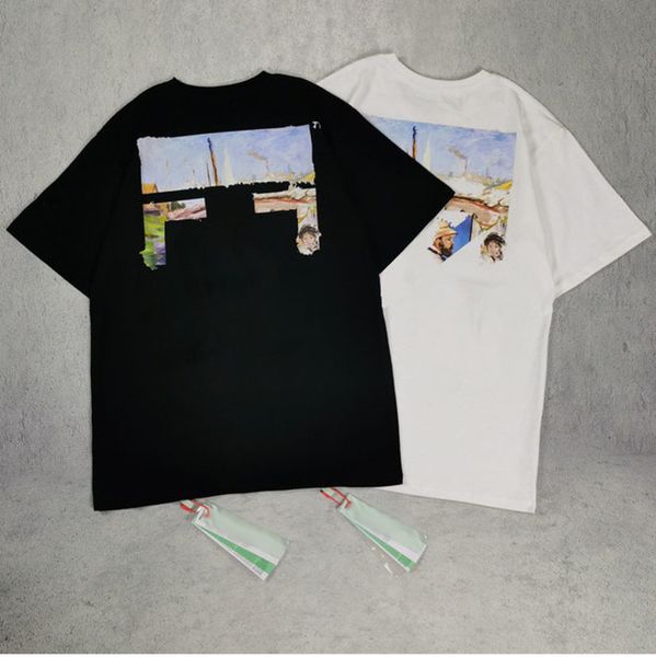 

mens classic brand t shirts offs summer designer women loose tees quality fashion t-shirt letter arrow oil painting black white tshirts lux, White;black
