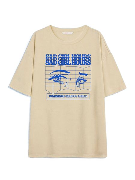 

romwe x splusmart eyes letter graphic tee x1i6#, White