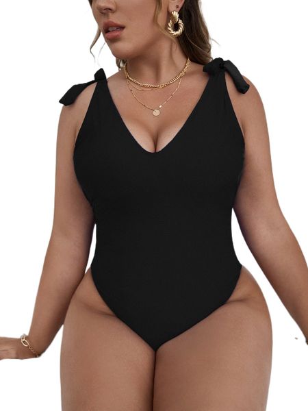 

plus tie shoulder one piece swimsuit p68k#, White;black