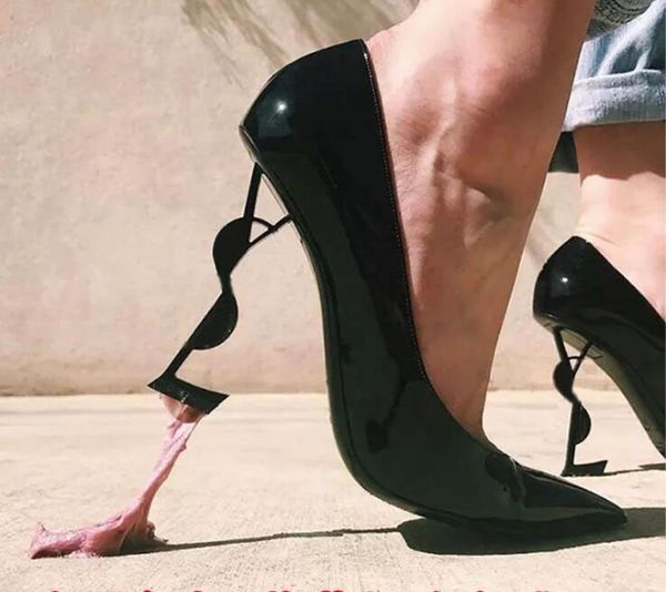 

new style classic women high heels shoes brand lady pointed toe pumps 7cm  cm letter heel women's wedding shoes black patent leather
