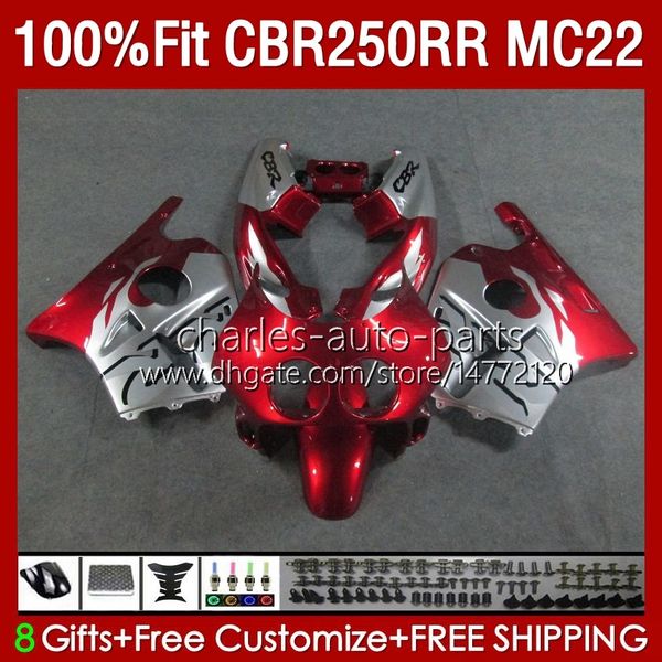 Metallisch rote Einspritzverkleidungen für HONDA CBR250RR 1990 1991 1992 1995 1996 1997 1998 1999 131No.123 MC22 CBR250 CBR 250RR 250 RR CC 250CC 90 91 92 93 94 95 96 97 98 99 Körper