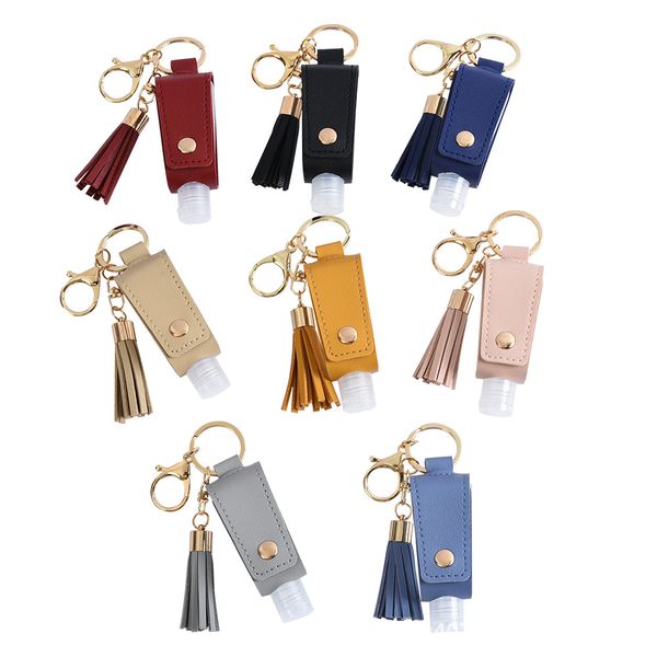 

party favor hand sanitizer bottles leather cover portable disinfectant case empty bottle holders tassel keychains kts101