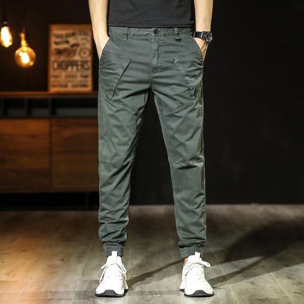 Jeans masculinos Moda de streetwear Men emendado Designer Elastic Casual Cargo Pants Hombre Hip Hop Jogadores Macicletes Army Green Trousersmen's