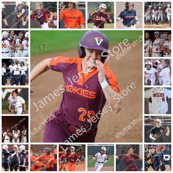 

2022 ncaa stitched vt virginia tech hokies softball baseball jersey 24 morgan overaitis 25 ally repko 27 emma lemley grace chavez kayleigh a, Black