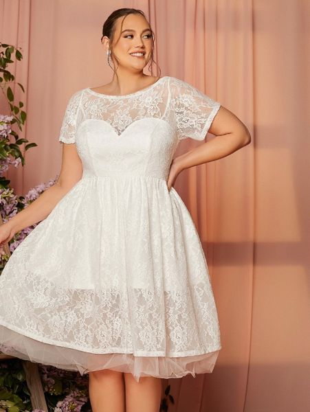 

plus fit & flare lace dress b7qu#, Black