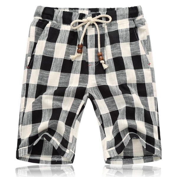 

men's shorts summer cotton linen casual men grid mens bermudas comfortable male beach, White;black