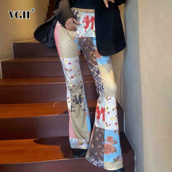 

vintage floral print trousers for women high waist full length korean slim hit color flare pants female fashion clothes 210507, Black;white